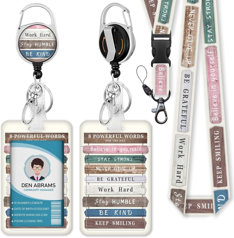 Piefly Lanyards for Id Badges, Inspirational Quote Badge Holder with Retractable Reel Belt Clip, Positive Work Name Tag Lanyard Vertical ID Card Protector Case for Women Nurse Doctor Teacher Student - Image 1